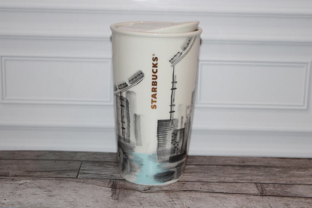 Starbucks Chicago Skyline Ceramic Travel Tumbler 12 oz Mug w/Lid White